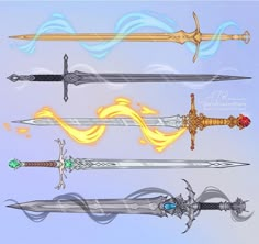 four different types of swords are shown in this drawing