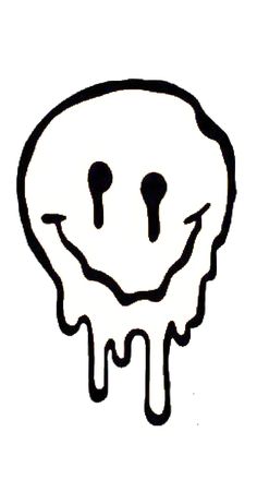 a black and white drawing of a skull with dripping paint on it's face