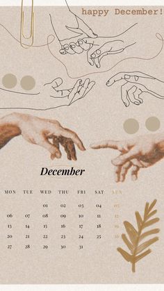 a calendar with the hands of two people reaching for each other