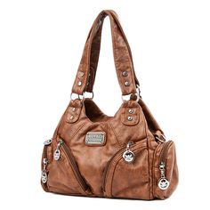 Luxury Vintage Women Bags Designer Handbags Purses Female Soft Leather Shoulder Top-handle Bags Fashion Crossbody For Ladies Bags With Pockets, Bag Y2k, Motorcycle Bag, Leather Rivets, Retro Bags, Hobo Crossbody Bag, Vintage Shoulder Bag, Big Bag, Leather Shoulder Handbags