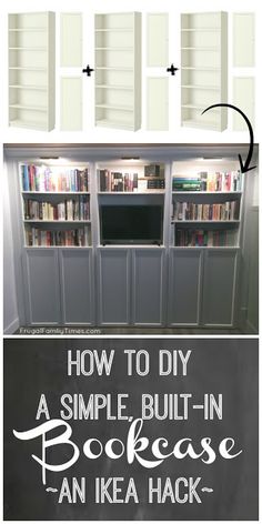 the before and after pictures of an ikea hacket bookcase with built - in bookshelves