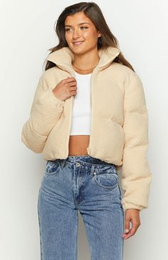 * Cream Teddy Puffer Jacket 
 * 
 
 * HOW TO STYLE: 
 * Keep cozy in the cooler weather in this snuggly teddy puffer jacket ()! This stylish jacket can be styled over any outfit, from a cute dress () to jeans and crop top (). 
 * 
 
 * FEATURES: 
 * Heavy weight 
 * Lined 
 * Collared 
 * Side pockets 
 * Front zip 
 * Standard Fit 
 * Fleece outer Teddy Puffer Jacket, Jeans And Crop Top, Crop Top With Jeans, Prom Midi Dress, 60's Dress, Summer Playsuit, Sweater Crop, Stylish Jackets, Strapless Tops