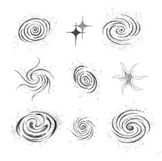 six different spirals are shown in black and white