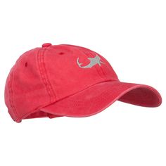 Shark Shape Embroidered Washed Cotton CapMade of 100% cotton.One size fits most with adjustable buckle closure, fitting up to XL size.Same material inner hatband.Adult/Unisex.Crown measures 3 1/2 inches deep.Bill measures 2 3/4 inches long.Hand wash only.Brand of cap may vary with different manufacturer.Imported. Design of shark is embroidered on the front crown of cap.1 small ventilation hole placed on each panel of crown.Bill is stiff and pre curved, same color under bill.Unconstructed crown.6 Adjustable Red Baseball Cap With Curved Visor, Red Adjustable Baseball Cap With Curved Visor, Adjustable Red Dad Hat, Red Adjustable Visor Dad Hat, Red Adjustable Dad Hat With Curved Bill, Red Cotton Hats With Curved Bill, Adjustable Red Baseball Cap, Red Cotton Hat With Curved Bill, Red Curved Bill Fitted Hat