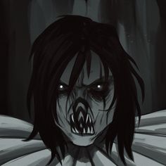 an animated image of a demonic looking woman with her mouth open and teeth wide open