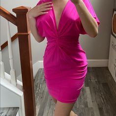 Hot Pink Semi Body-Con Dress From Forever 21! Never Worn And In Amazing Condition, This Is Very Comfortable And Stretchy, The Material Is Good To Move In And Soft. Flirty V-neck Bodycon Dress For Day Out, Chic Ruched Dress By Forever 21, Chic Ruched Dress From Forever 21, Forever 21 Pink Dresses For Night Out, Spring Stretch Bodycon Dress By Forever 21, Spring Stretch Bodycon Dress From Forever 21, Forever 21 Stretch Bodycon Dress For Spring, Forever 21 Fitted V-neck Midi Dress, Forever 21 Ruched Mini Dress