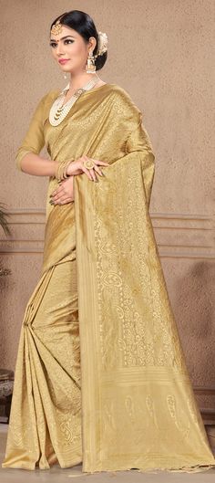 Cost Includes Saree,Unstitched BlouseFall & Edging Work Description: Gold color Saree in Banarasi Silk, Silk fabric with Weaving work Fabric: Banarasi Silk, Silk Work: Weaving Color Family: Gold Style: South Occasion: Traditional Saree Dimension: 530 Cm x 110 Cm ( L x W) Blouse Length: 80 Cm Approx Washing Instruction: Dry Wash