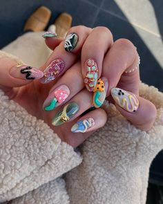 Retro Nails, Hello Nails, Grunge Nails, Really Cute Nails, Exotic Nails, Soft Nails, Bling Acrylic Nails, Rainbow Nails, Funky Nails