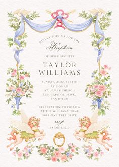 an ornate frame with flowers and angels on it is the centerpiece of this wedding card