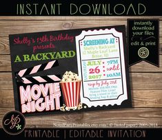 a movie night birthday party printable ticket