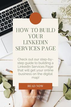 a person typing on a laptop with the text how to build your linkedin services page