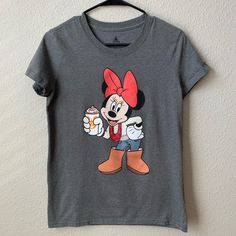 Dark Gray, Short Sleeve, Size Small Minnie Mouse With A Pumpkin Spice Latte Shirt. Great Condition. No Holes Or Stains. Never Worn. Length 26” Pit To Pit 17 1/2” [B5] Casual Tops For Disney Fan Events With Minnie Mouse, Cute Long Sleeve Minnie Mouse T-shirt, Disney Fall, Minnie Mouse Shirt, Black Minnie Mouse Short Sleeve T-shirt, Cheap Playful Minnie Mouse T-shirt, Casual Cotton Minnie Mouse T-shirt, Cotton Minnie Mouse Short Sleeve T-shirt, Casual Minnie Mouse Cotton T-shirt