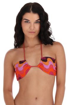 Ines Bikini Top in Tequila by Sanlier- Bandeau top- Multi way adjustable halterneck tie closure- Unpadded- Fully lined Bandeau Top, Metallic Colors, Tequila, Summer Fun, Best Sellers, Neck Tie, Top Styles, Perfect Fit, Bring It On