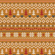 a knitted pattern with trees and hearts on an orange background stock photo - budget conscious