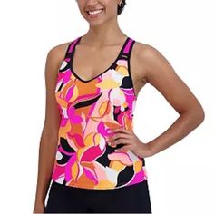 Zeroxposur Floral Sun Smart O-Ring Action Swim Tankini Size Xs. The Lightweight 4-Way Stretch Fabrication Provides The Comfort And Fit For Any Activity. Tankini Top - Shell: 94% Polyester 6% Spandex Spandex The Shoulder Straps Are Wide For Comfort And Form A Racerback Style In The Back. The Straps Have A Stretchable Mesh Fabric Inset For Style And Comfort. Product Features 30+ Upf Sun Protection Mesh Insets On Shoulders V-Neck With Center O-Ring Detail Stretch Lining Fit & Sizing Strappy Racerba Black Tankini Top, Striped Tankini, Swim Shorts Women, Floral Tankini, Black Tankini, Womens Tankini, Tankini Swimsuit Top, Tankini Swim Tops, Swim Tankini