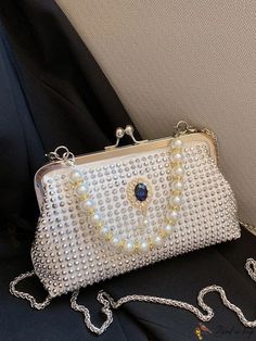 Bird in Bag - Fashionable Clutch Evening Bag with Artificial Pearl and Rhinestone Accents Elegant Crystal Bags With Rhinestones, Chic Embellished Crystal Bag, Elegant Embellished Bags, Elegant Pouch Bags With Rhinestones, Crystal Clutch Bag With Rhinestones, Elegant Rhinestone Pouch Bag, Elegant Crystal Bags With Bling, Handheld Crystal Bags With Rhinestones, Elegant Crystal Embellished Bags