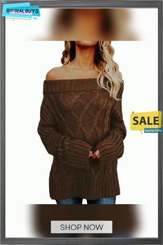 Knit Sweater Warmth Thick Thick Thread Twist Strapless Brown Open Knit Tops For Winter, Brown Off-shoulder Tops For Fall, Solid Stretch Off-shoulder Sweater, Thick Thread, Stylish Sweaters, Sophisticated Style, Winter Wardrobe, Ladies Tops Fashion, Casual Looks