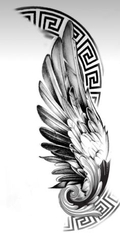 a black and white drawing of a bird with feathers on it's back side