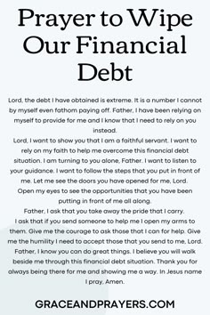 an advertisement for a financial debt claim with the words prayer to wipe our financial debt