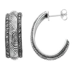 Add the perfect finishing touch to your ensemble with these Lavish by TJM Sterling Silver Marcasite Hidden Texture Semi-Hoop Earrings. Click on this JEWELRY & WATCHES GUIDE to learn about fit, styles, materials and more! Add the perfect finishing touch to your ensemble with these Lavish by TJM Sterling Silver Marcasite Hidden Texture Semi-Hoop Earrings. Click on this JEWELRY & WATCHES GUIDE to learn about fit, styles, materials and more! FEATURES Dimensions: 17.75 x 7.5 mm Backings: post Nickel Elegant Round Hoop Earrings With Oxidized Finish, Sterling Silver Marcasite, Jewelry Earrings Hoops, Gender Female, To Learn, Jewelry Watches, Age Group, Jewelry Earrings, Hoop Earrings