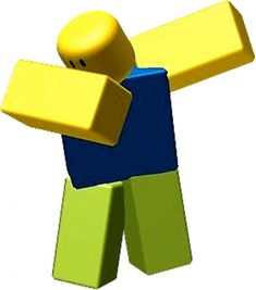 a yellow and blue figure is holding his arms out to the side with one hand