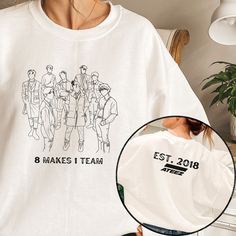 Ateez Sweatshirt, Ateez Shirt, Atiny, Kpop Sweatshirt, Kpop Merch, Ateez Merch, OT8, Ateez Creewneck, Kpop Crewneck, Kpop Shirt, Kpop Tee Ateez 8 makes 1 team! Atiny, this one is for you! This design was so fun to make and these 8 talented amazing humans deserved their own sweatshirt to match the tote! For those that like the oversized look we recommend upsizing 1-2 sizes depending on how oversized you want it. This sweatshirt does run true to size, but is also a loose fit, so keep that in mind 🤗 ✨CREWNECK✨ 50% cotton, 50% polyester Medium-heavy fabric  Loose fit Sewn-in label Runs true to size Width (IN) Length (IN) Sleeve S 20 27 33.5 M 22 28 34.5 L 24 29 35.5 XL 26 30 36.5 2XL 28 31 37.5 3XL 30 32 38.5 Kpop Long Sleeve T-shirt With Letter Print, Kpop Relaxed Fit Crew Neck T-shirt, White Kpop T-shirt With Crew Neck, White Kpop Style Long Sleeve Sweatshirt, White Long Sleeve Kpop Sweatshirt, Kpop Style Letter Print Relaxed Fit Top, Kpop Style Relaxed Fit Tops With Letter Print, Kpop Style Relaxed Fit Letter Print Tops, Kpop Style Tops With Letter Print In Relaxed Fit