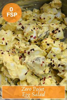 an egg salad is shown in a bowl with the words zero point egg salad on it