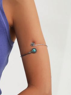 Plata antigua  Collar  Aleación de zinc  Brazalete brazo Embellished Antique Turquoise, Cuff Bangles, Turquoise Stone, Zinc Alloy, Antique Silver, Women's Fashion, Bangles, Fashion Jewelry