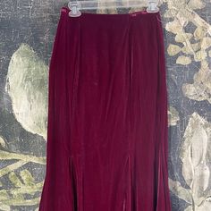 New W/O Price Tag Is An Overstock Outlet (Has Black Line Going Thru Cloth Label Name To Prevent Store Return) Authentic Free People Skirt - Wineberry Velvet Midi Skirt - 100% Polyester Velvet - Half Slip Polyester Lining - Hi Low - Back Zipper Closure - P Pleated Flare Skirt - Size 2; Measures Approx.25" Waist, 35" Hips, 42" Front, 47" \ Pleated Flare Skirt, Cloth Label, Label Name, Velvet Midi Skirt, Free People Velvet, Free People Skirt, Half Slip, Black Line, Clothing Labels