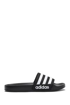 The iconic Adidas 3 stripe logo lines these causal shower slides. Whole sizes only, for 1/2 sizes, order next size up Manmade upper and sole Adidas Slides For Swimming, Adidas Slides For Swimming With Logo, Adidas Slides With Logo For Swimming, Adidas Black Slides With Logo, Adidas Slides With Logo For Beach, Black Adidas Slides For Summer, Summer Black Adidas Sandals, Adidas Black Slides For The Beach, Adidas Black Slides For Beach