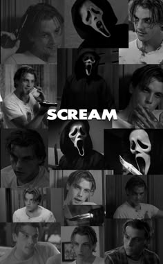 scream collage with images of actors and their faces in different styles, including masks