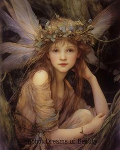 a painting of a fairy sitting on the ground