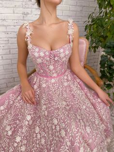 Dreamweaver's Floral Symphony Dress | Teuta Matoshi Symphony Dress, Teuta Matoshi, Structured Corset, Beautiful Ball Gowns, Tea Length Dress, Wedding Lehenga Designs, Elegant Dresses Classy, Corset Bodice, Tea Length Wedding Dress