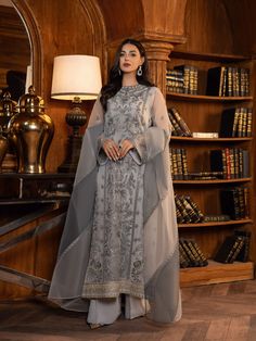 Brand: SIFAProduct Code: FU-23-08-EnoraCollection: SIFA Lueur Unstitched Luxury Formal Collection DESCRIPTION﻿: The aesthetic outfit features a graceful yet elegant silhouette with captivating floral embroidery in shades of blue embellished with sequins and tilla, fully embroidered front with pronominal embroidery on its border. It is paired with beautifully composed dupatta with color blocking and embroidery details on it paired with raw silk trouser. It’s a perfect outfit for any festive event Chiffon Dresses, Elegant Embroidery, Chiffon Fashion, Silk Trousers, Pakistani Suits, Fabric Stores Online, Chiffon Shirt, Formal Looks, Formal Outfit