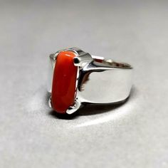 "Red Coral /Moonga 4.00-11.00 Ct. Stone 92.5 Sterling Silver Ring For Men & Women. This ring is suitable for Men & Women having ring sizes between 4.25 to 12.00 as per US ring standards. Size of this ring is easily by hand. Fine quality Red Coral is used to give best results for your astrological needs. Stone will be neat and clean without blemishes. Gemstone is left open from the back side. Gemstone certified by a Well reputed laboratory. This fashionable flat Rings band is dainty and e Red Untreated Rings As A Gift, Untreated Red Rings For Gift, Untreated Red Rings As A Gift, Red Large Stone Jewelry For Anniversary, Red Jewelry With Large Stone For Anniversaries, White Gold Ring With Large Stone For Gift, White Gold Rings With Large Stone For Gift, Fine Jewelry Red Gemstones In Sterling Silver, Red Sterling Silver Gemstones Fine Jewelry