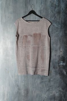 Naturally dyed linen top. Loose fit minimalist tank top. Linen fabric is hand dyed using organic plant matter. Each piece is dyed individually and no two can ever be the same. One size Measurements: Bust: 47" (120 cm)  Waist: 45" (114 cm)  Bottom: 47" (120 cm)  Shoulders: 23" (60 cm)  Length: 29" (74 cm)  One of the kind top! #183 Cheap Faded Stonewashed Tops, Jersey Tank Top, Dyed Linen, Naturally Dyed, Dyed Tops, Linen Top, Linen Fabric, Womens Clothing Tops, Tank Tops Women