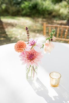 a vase filled with flowers sitting on top of a white table