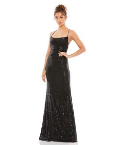 Sexy stretch sequin column gown with thin spaghetti straps, a strappy lace-up back, and a sweeping train. Ieena for Mac Duggal Fully lined Back Zipper 100% Polyester Sleeveless Full Length Scoop Neck Style #26269 Black Sparkly Maid Of Honor Dress, Black Bridesmaid Dresses Sequin, Nye Bridesmaid Dresses Black, Cheap Elegant Sleeveless Dress For Formal Occasions, New Years Eve Long Dress Sparkly, Black Sequin Dress Long Gown, Black Sequin Formal Dresses, Black Sparkle Dress Formal, Black Formal Dress Long Sleeveless