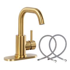 a faucet with two hoses attached to it and an extension for the sink