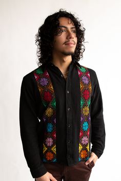 Based in: México This beautiful handmade shirt is crafted on a traditional pedal loom, a time-honored technique passed down through generations. Featuring intricate cross-stitch embroidery by Purépecha artisans from the Michoacán Sierra, the embroidery is a reflection of Purépecha culture, depicting the region’s flora and fauna, the ancient pyramids of Las Yácatas in Tzintzuntzan, and the stars. Woven with care and artistry, this shirt embodies the spirit of Mesoamerican history and tradition, b Industrial Fabric, Ancient Pyramids, Handmade Shirts, Textiles Techniques, Doesn't Matter, Stitch Embroidery, Embroidery Techniques, Family Traditions, Flora And Fauna