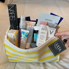 Pack Of Samples From Ulta Including Various Skincare, Makeup, Haircare, And Perfume Items Never Used, Brand New Bag Included Dhc Deep Cleansing Oil, Deep Cleansing Oil, Daily Makeup Routine, Products To Buy, Skincare Samples, Peach And Lily, Perfume Samples, Skin Products, Repair Cream