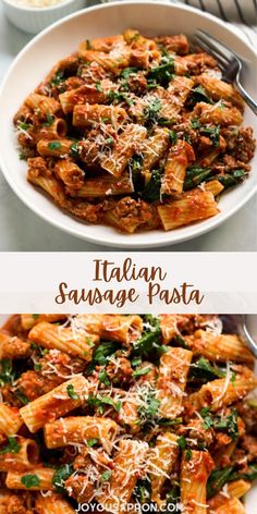 italian sausage pasta with spinach and parmesan cheese