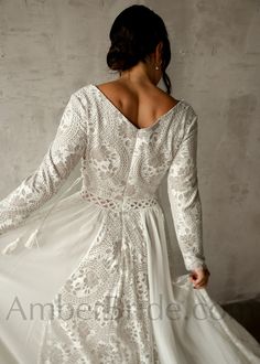 Boho Lace Wedding Dress With Sleeves, Long Sleeve Bohemian Wedding Dress, Hand Fasting, Wedding Dress With Long Sleeves, Long Sleeve Wedding Dress Lace, Boho Wedding Dress Lace, Rustic Wedding Dresses, V Neck Wedding Dress, Bohemian Wedding Dress