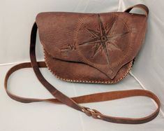 Pirate's Treasure Leather Crossbody bag Hand-stitched Crossbody Satchel For Travel, Hand Tooled Crossbody Satchel, Leather Crafting, Treasure Map, Pirate Treasure, A Compass, Compass Rose, Leather Projects, Small Crossbody Bag