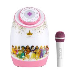 an electric toothbrush holder with princesses on it and a microphone next to it