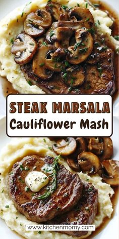 Craving something delicious and healthy? Dive into this Steak Marsala with Cauliflower Mash recipe. Perfectly cooked steak, topped with a rich Marsala sauce, pairs beautifully with creamy cauliflower mash. Ideal for dinner parties or a cozy night in. It's a win-win for your taste buds and health. Ready to impress? Grab your apron and try this dish tonight! Simmer, mash, and savor your way to a delicious meal. What's your dinner plan? Try this recipe now! Steak Marsala, Cauliflower Steaks Recipes, Mashed Cauliflower Recipe, Marsala Sauce, Marsala Recipe, Cauliflower Puree, Mash Recipe, Cauliflower Mash, Steamed Asparagus