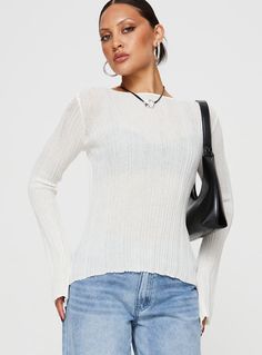 Wexley Long Sleeve Top White White Top Women, Long Sleeve Knit Top, Womens Knit Tops, Fleece Dress, Sweatshirt Set, Outerwear Outfit, Loungewear Sets, Long Sleeve Knit Tops, Casual Tank Tops