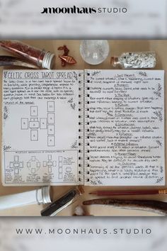 This handwritten & drawn book of shadows pages is about the Celtic Cross tarot spread, including its layout, different elements, & how they relate to one another. Use this  page for ideas & inspiration when stuck on things to put in your book of shadows, grimoire, or witches spell book. check out MoonHaus Studio for more ideas & inspiration for its pages, cover page, & cover. Celtic Cross Tarot Spread, Witches Spell Book, Celtic Cross Tarot, Pages Aesthetic, Book Of Shadows Grimoire, Book Of Shadows Pages, How To Journal, Tarot Spread, Witch Spell Book