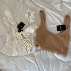 Never Worn. Runs Small. White Is Size Small. Tan Is Size Medium. Fitted Neutral Tank Top For Summer, Trendy Beige Tank Top For Day Out, Trendy Cream Tank Top For Summer, Trendy Beige Tank Top For Casual Wear, Trendy Beige Tops For Beach Season, Fitted Neutral Crop Top For Summer, Trendy Beige Summer Crop Top, Beige Crop Top For Day Out, Beige Tops For Beach Day Out