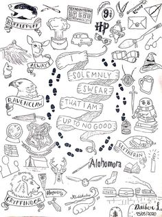 a drawing of many different things on the page